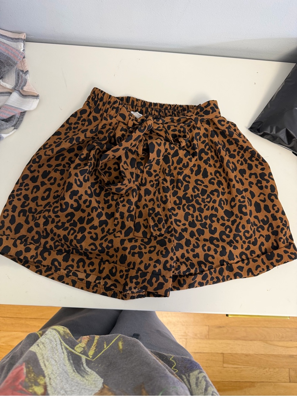 High-Waist Leopard Print Tie-Front Shorts in Brown